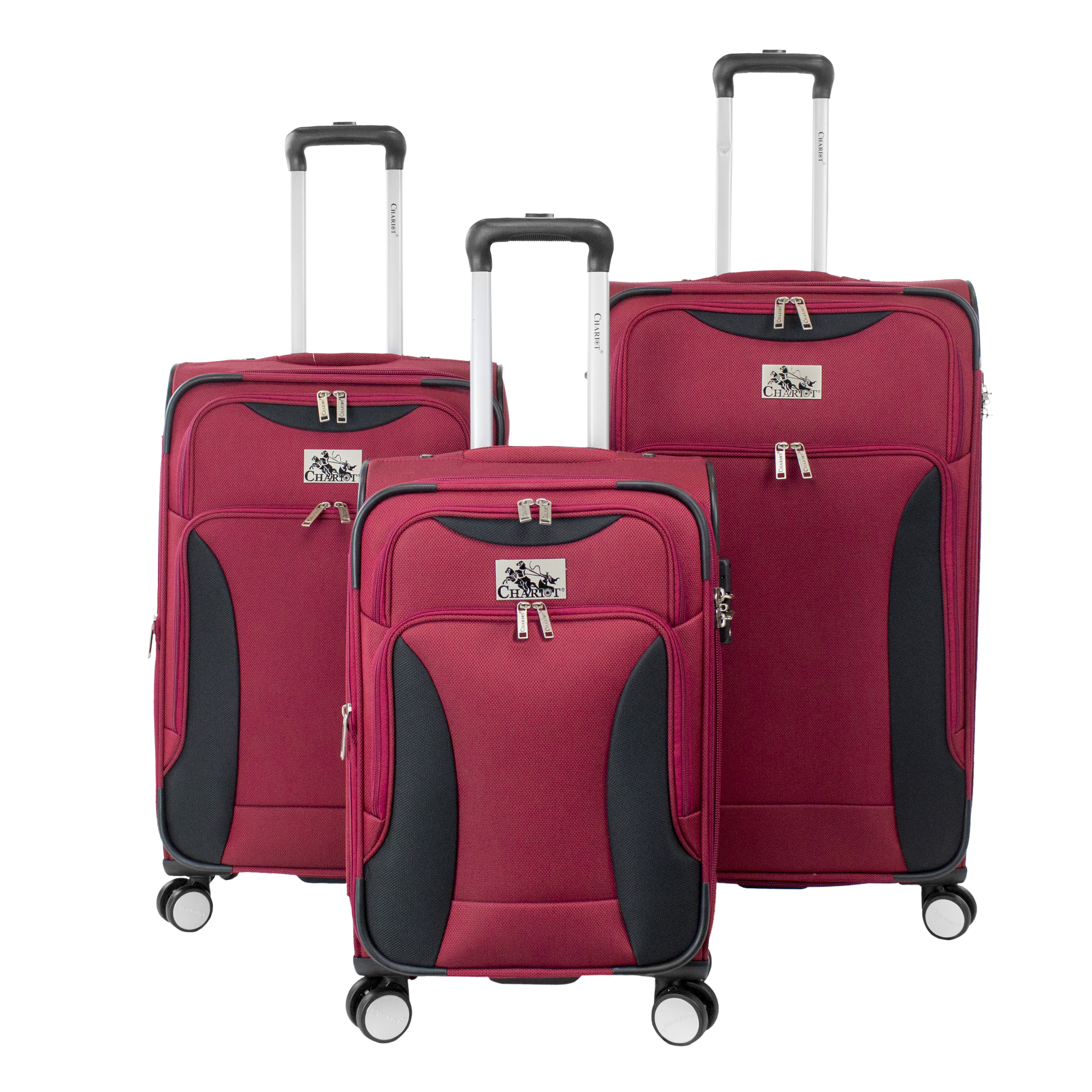 Red/Black Chariot Madrid 3 Piece Expandable Spinner Luggage Set 
